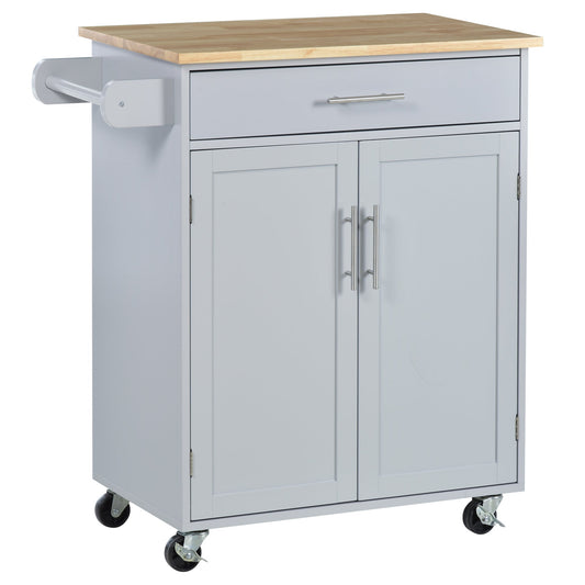 Rolling Kitchen Island Cart with Wood Top, Enough Storage Drawer Space with Towel Bar Rack Shelves, Portable Kitchen Utility Serving Cart Trolley on Wheels, Grey - Gallery Canada