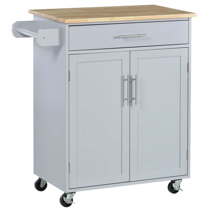 Rolling Kitchen Island Cart, Wood Top, Storage Drawer, Towel Bar, Shelves, Grey Kitchen Islands & Kitchen Carts Grey, Wood Grain Top at Gallery Canada