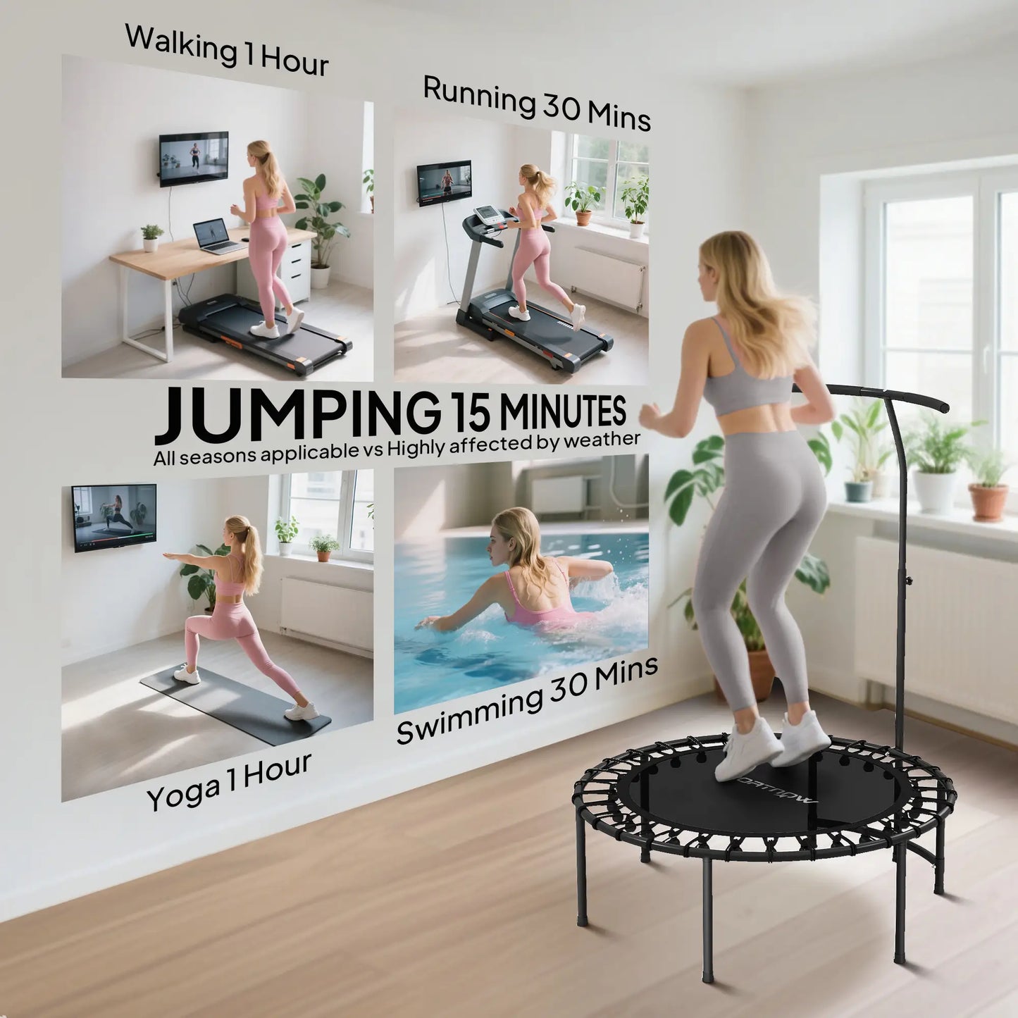 40" Foldable Rebounder Trampoline, Quiet Bungee, Black Trampolines at Gallery Canada