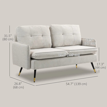 55" Loveseat, Fabric Sofa, Button Tufted Back, Steel Legs, Cream White 2-Seater Sofas at Gallery Canada