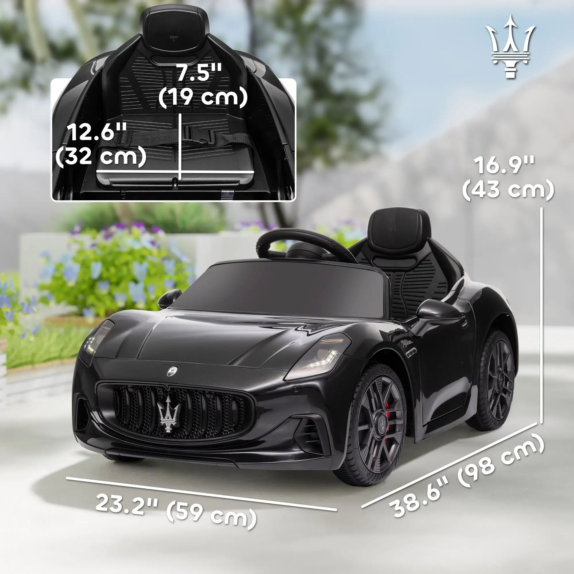 12V Maserati Kids Electric Car, Remote Control, LED Lights, MP3, Black Electric Toy Cars at Gallery Canada