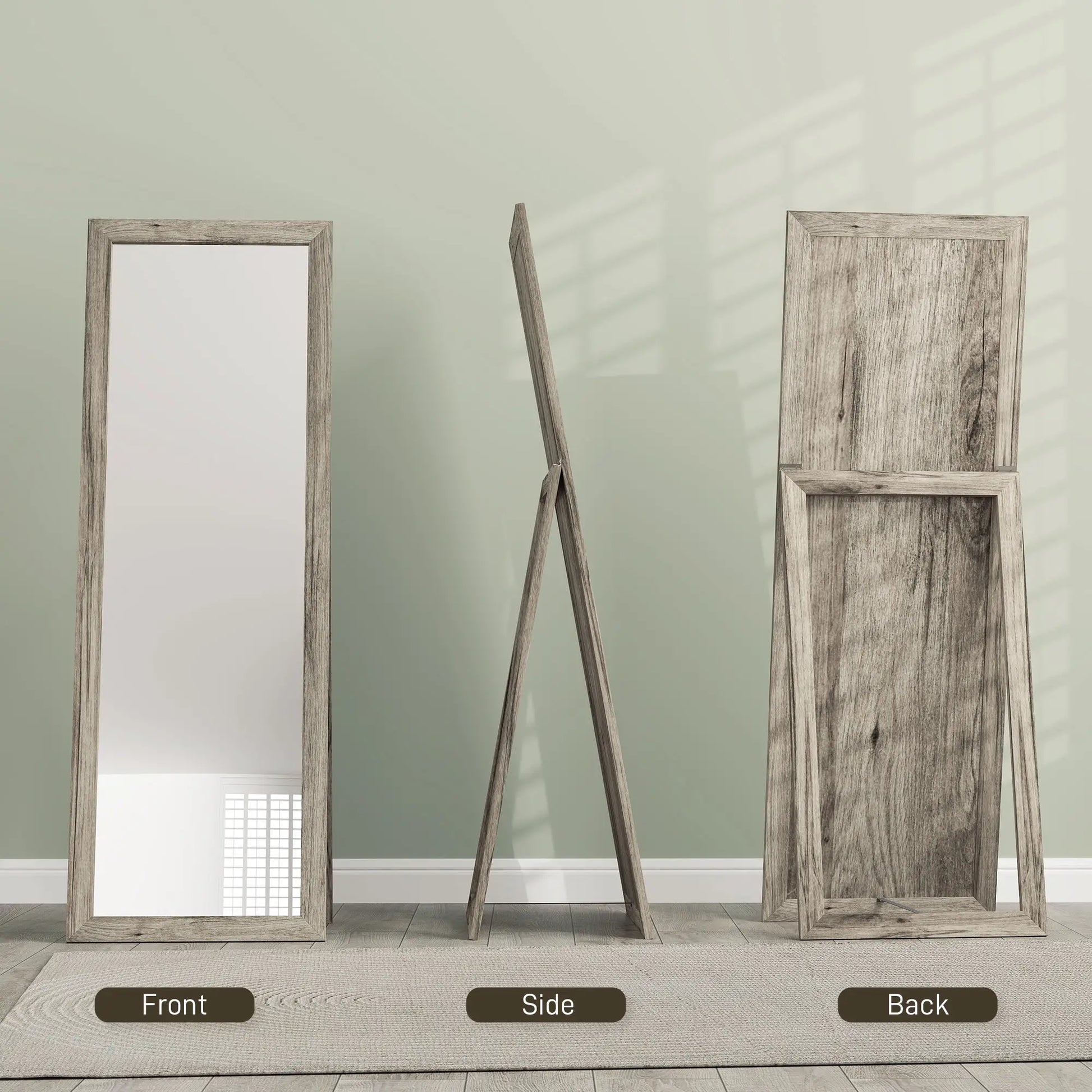 58" x 20" Floor Mirror, Full Body, Bedroom, Living Room, Wood Grain, Grey Full Length Mirrors at Gallery Canada