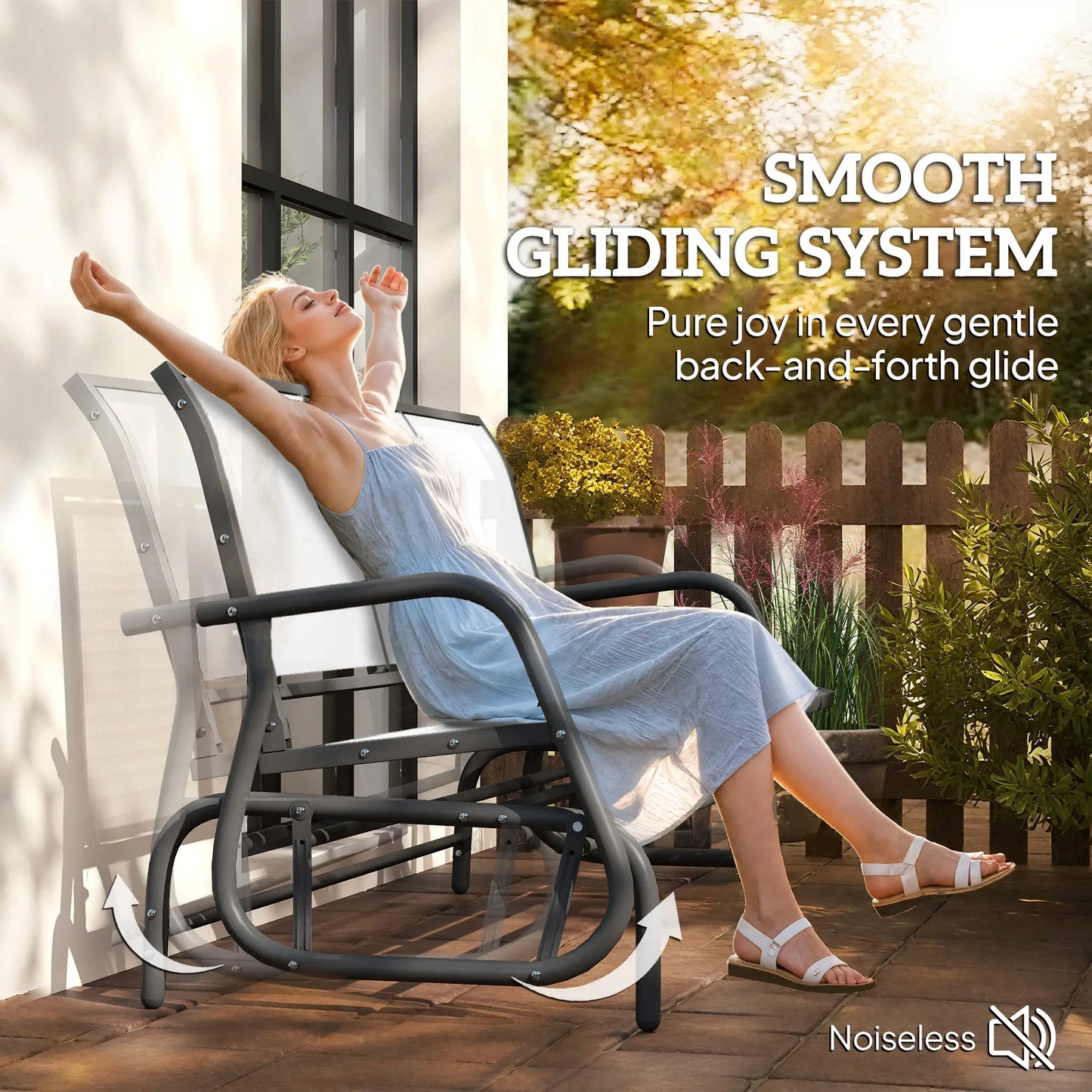 3-Seat Outdoor Glider Chair, Steel Frame, Sling Fabric, Cream Outdoor Gliders at Gallery Canada