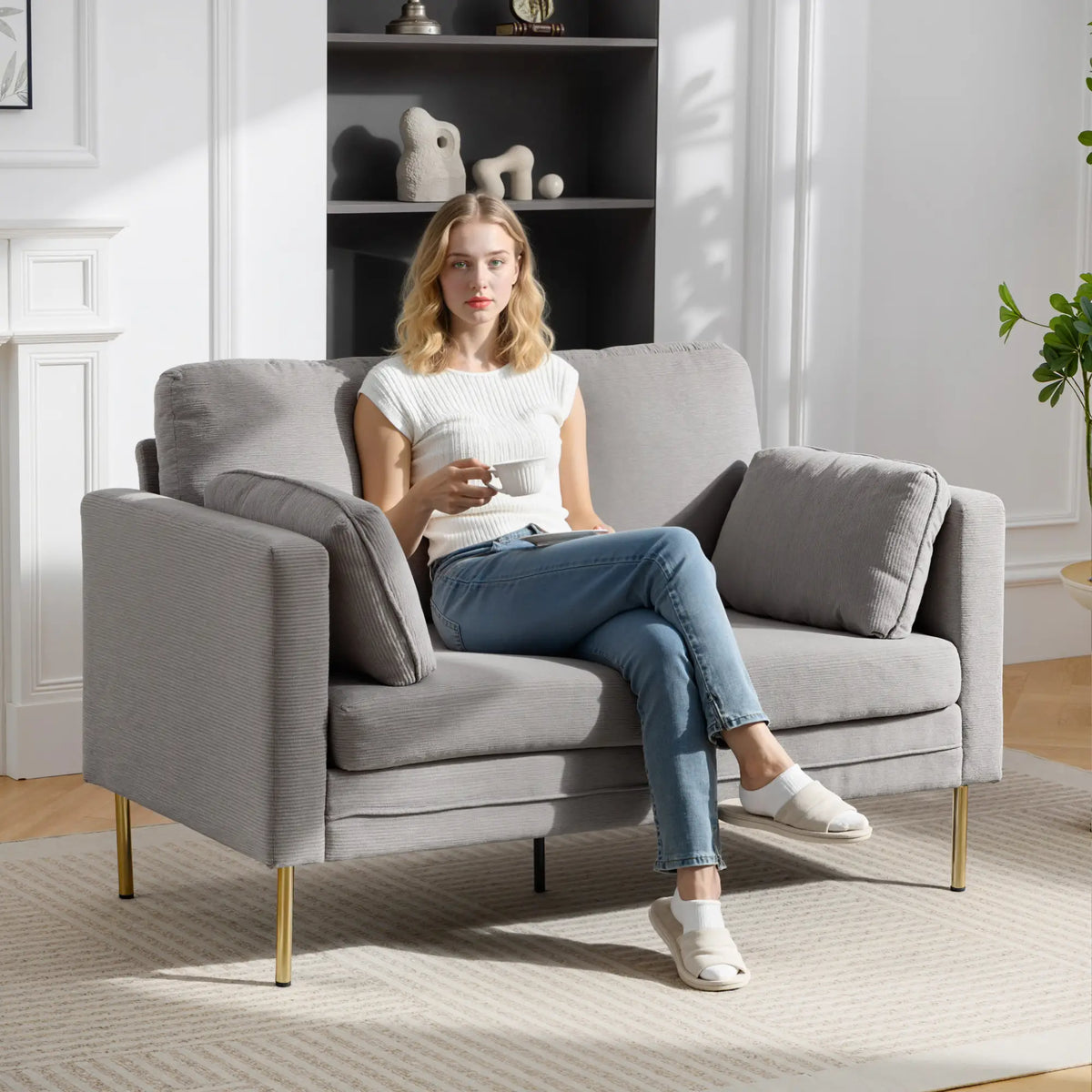 55" Grey Loveseat Sofa With 2 Pillows, Metal Legs, Grey 2-Seater Sofas at Gallery Canada