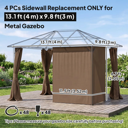 4-Panel Gazebo Curtains, Privacy Sidewall for 10' x 13' Canopy, Dark Brown