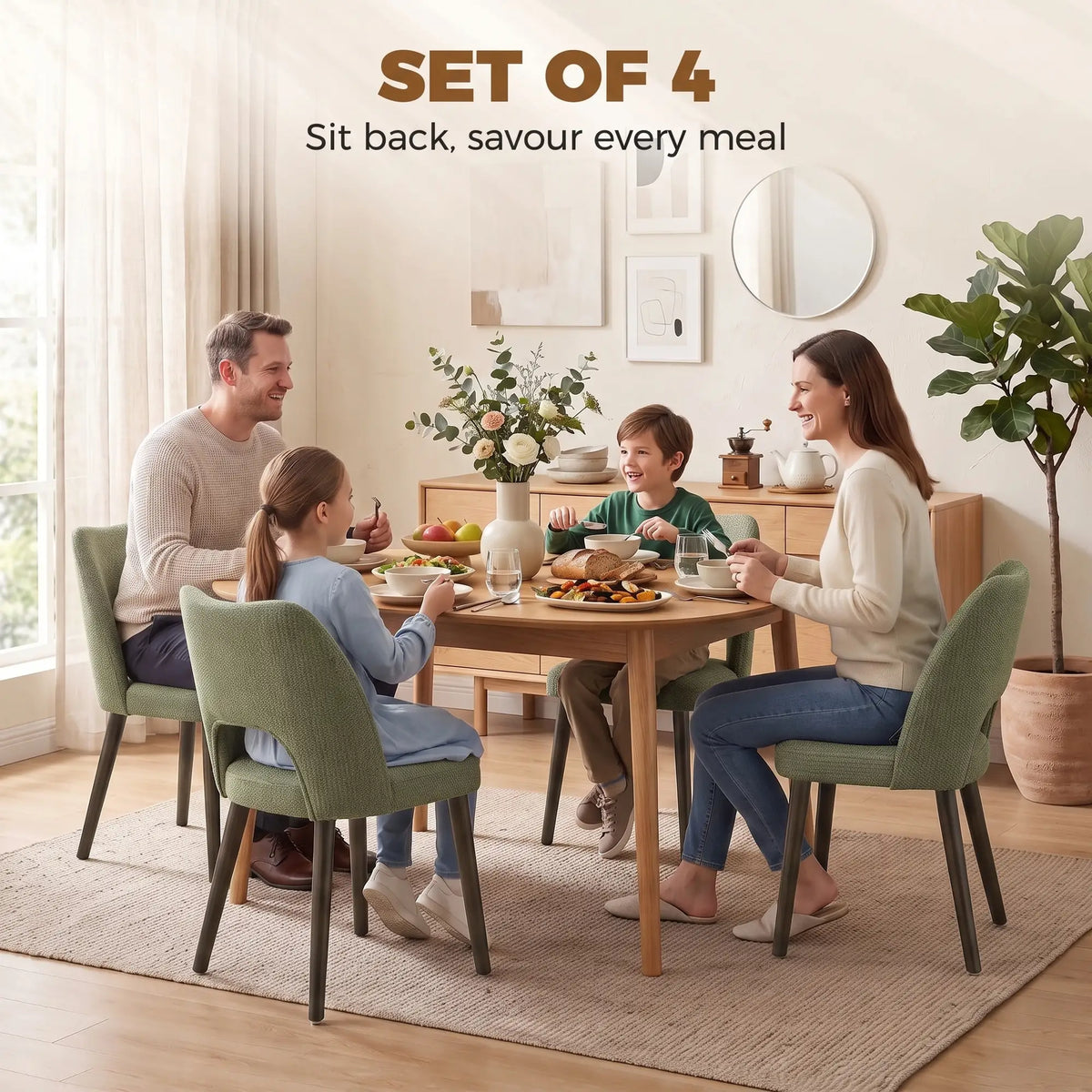 Chenille Upholstered Dining Chairs Set, Green