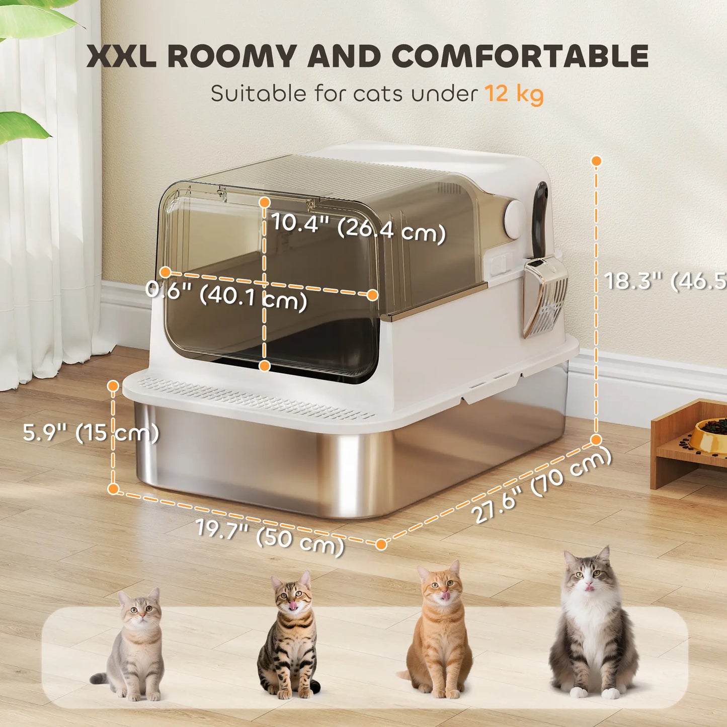 Stainless Steel Cat Litter Box, Easy Clean Enclosure, 27.6" L x 19.7" W x 18.3" H, White Cat Litter Box Enclosures at Gallery Canada