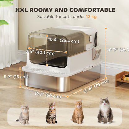 Stainless Steel Cat Litter Box, Easy Clean Enclosure, 27.6" L x 19.7" W x 18.3" H, White Cat Litter Box Enclosures at Gallery Canada