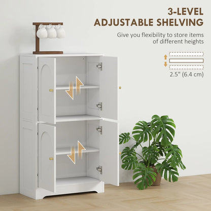 43" Kitchen Pantry Cabinet, Freestanding, 4 Arched Doors, 2 Adjustable Shelves, White Kitchen Pantry Cabinets at Gallery Canada