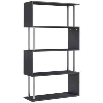 5-Tier Geometric Wooden Bookcase, S-Shaped Storage, Black Display Bookshelves Black at Gallery Canada