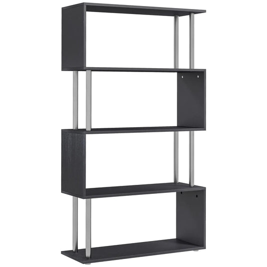 5-Tier Geometric Wooden Bookcase, S-Shaped Storage, Black Display Bookshelves Black at Gallery Canada