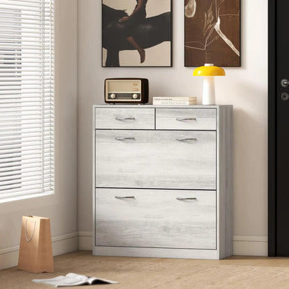 Rangement étroit pour chaussures, 2 tiroirs à rabat, étagères réglables, 12 paires, gris