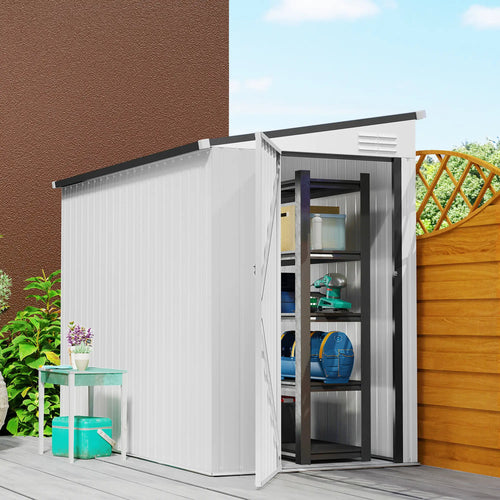 4' x 8' Outdoor Metal Storage Shed With Lockable Door, White