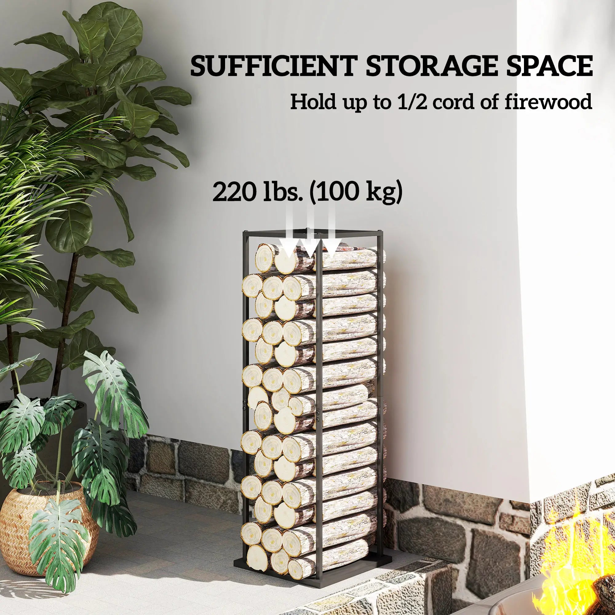 Firewood Rack Outdoor, Heavy Duty Log Holder, 13 x 13 x 43, Black Firewood Racks at Gallery Canada