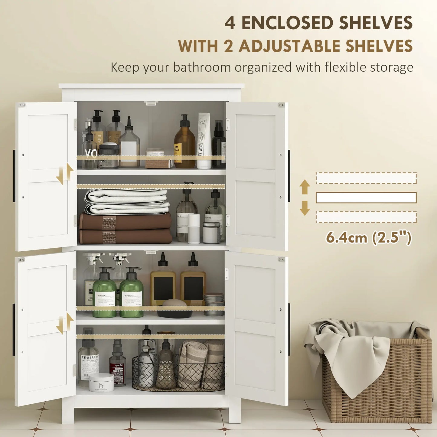 Farmhouse Bathroom Storage Cabinet, Adjustable Shelf, White Bathroom Cabinets at Gallery Canada