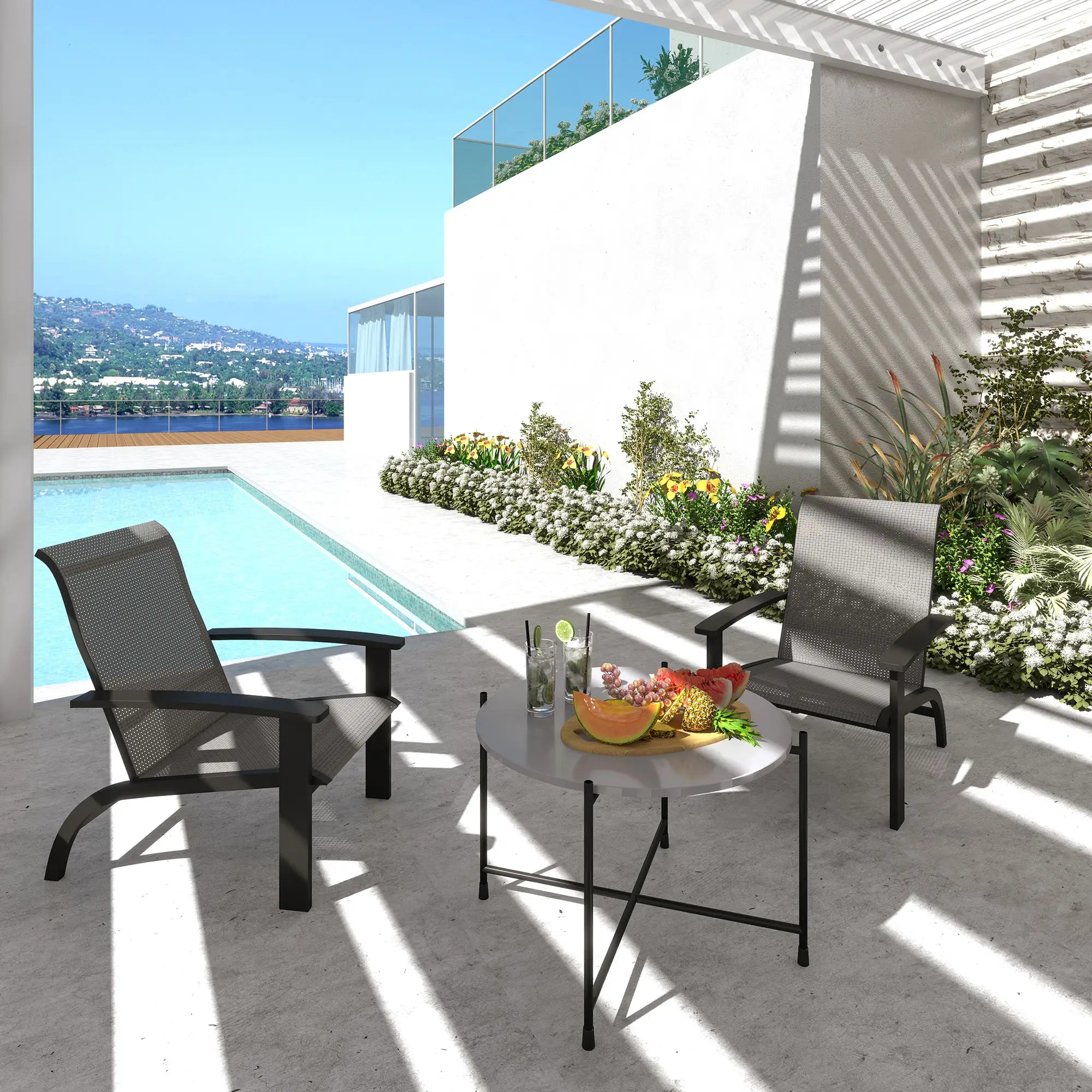 2 Outdoor Adirondack Chairs, Aluminum Frame, Mesh Seat, Dark Grey Patio Chairs at Gallery Canada