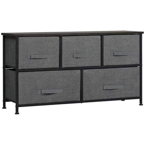 Linen Drawer Cabinet, 5 Removable Drawers, Metal Frame, Adjustable Feet, Dark Grey