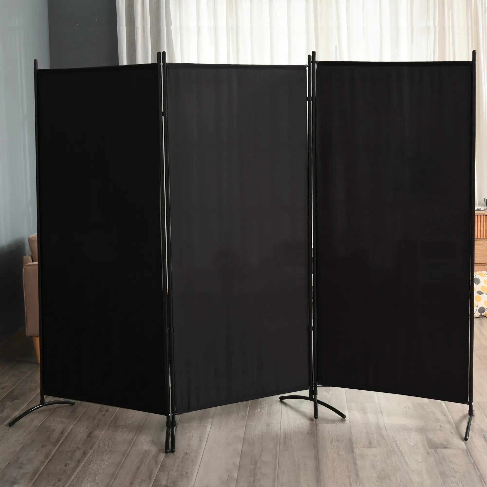 6' 3 Panel Room Divider, Double Hinged, Indoor Privacy Screen, Black Room Dividers at Gallery Canada