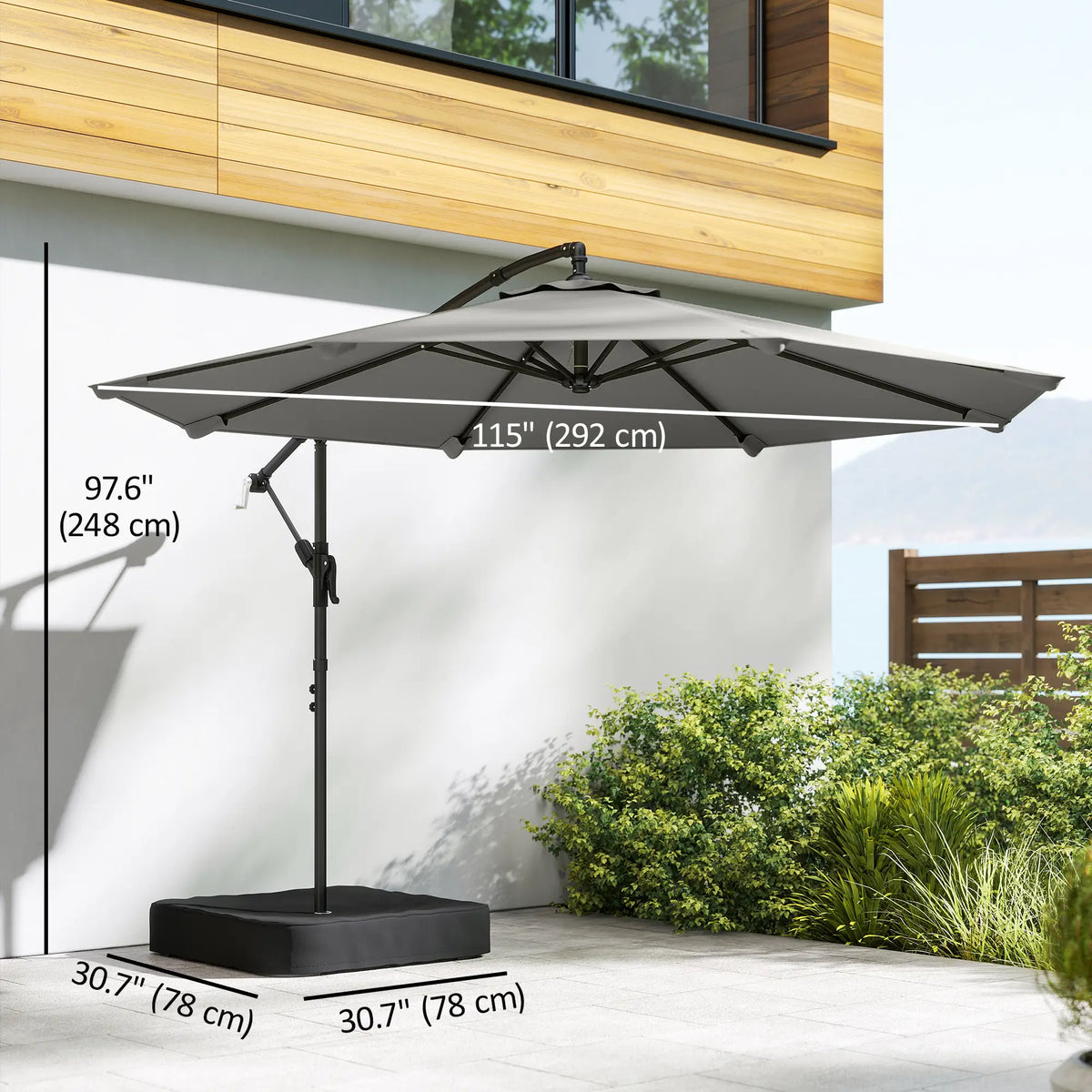 9.6 ft Offset Patio Umbrella, With Sandbag And 360° Rotation, Grey Offset Cantilever Umbrellas at Gallery Canada