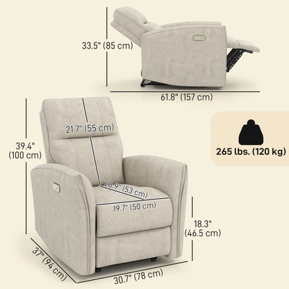 Power Recliner Chair, Fabric Upholstered, USB Ports, Footrest, Beige Sofas & Reclining Chairs at Gallery Canada