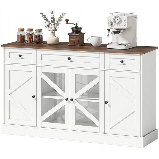 Farmhouse Sideboard Buffet Cabinet, 54", White Wood Grain Storage Cabinets White Wood Grain, Walnut at Gallery Canada