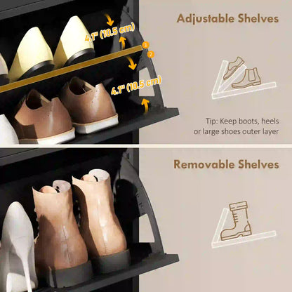 Shoe Cabinet With 2 Large Flip Drawers, Farmhouse Narrow, Black Shoe Storage Cabinets & Racks at Gallery Canada