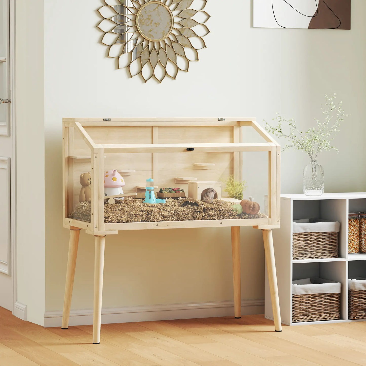 Wooden Hamster Cage With Openable Top, Seesaws, Platforms, 43.3"x20.5"x39.8" Hamster Cages at Gallery Canada