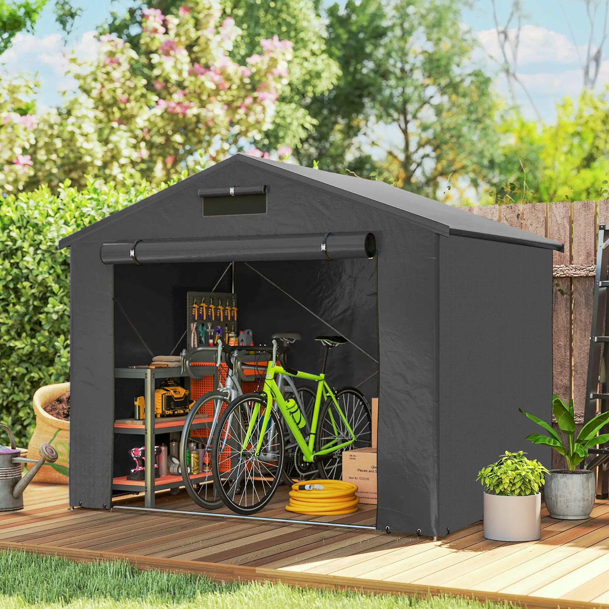 8' x 6' Portable Shed, Waterproof Bike Tent, Dark Grey Sheds at Gallery Canada