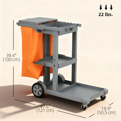 Commercial Janitorial Cart, 3 Tier Shelves, Grey Household Supplies at Gallery Canada