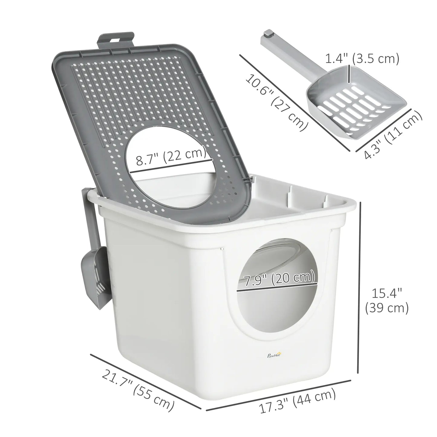 Enclosed Cat Litter Box, Easy Clean, Front Entrance, Top Exit, Scoop, White Cat Litter Box Enclosures at Gallery Canada