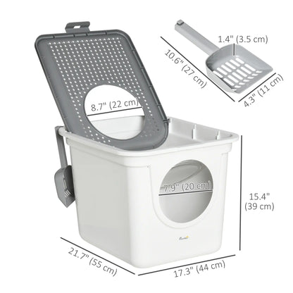 Enclosed Cat Litter Box, Easy Clean, Front Entrance, Top Exit, Scoop, White Cat Litter Box Enclosures at Gallery Canada