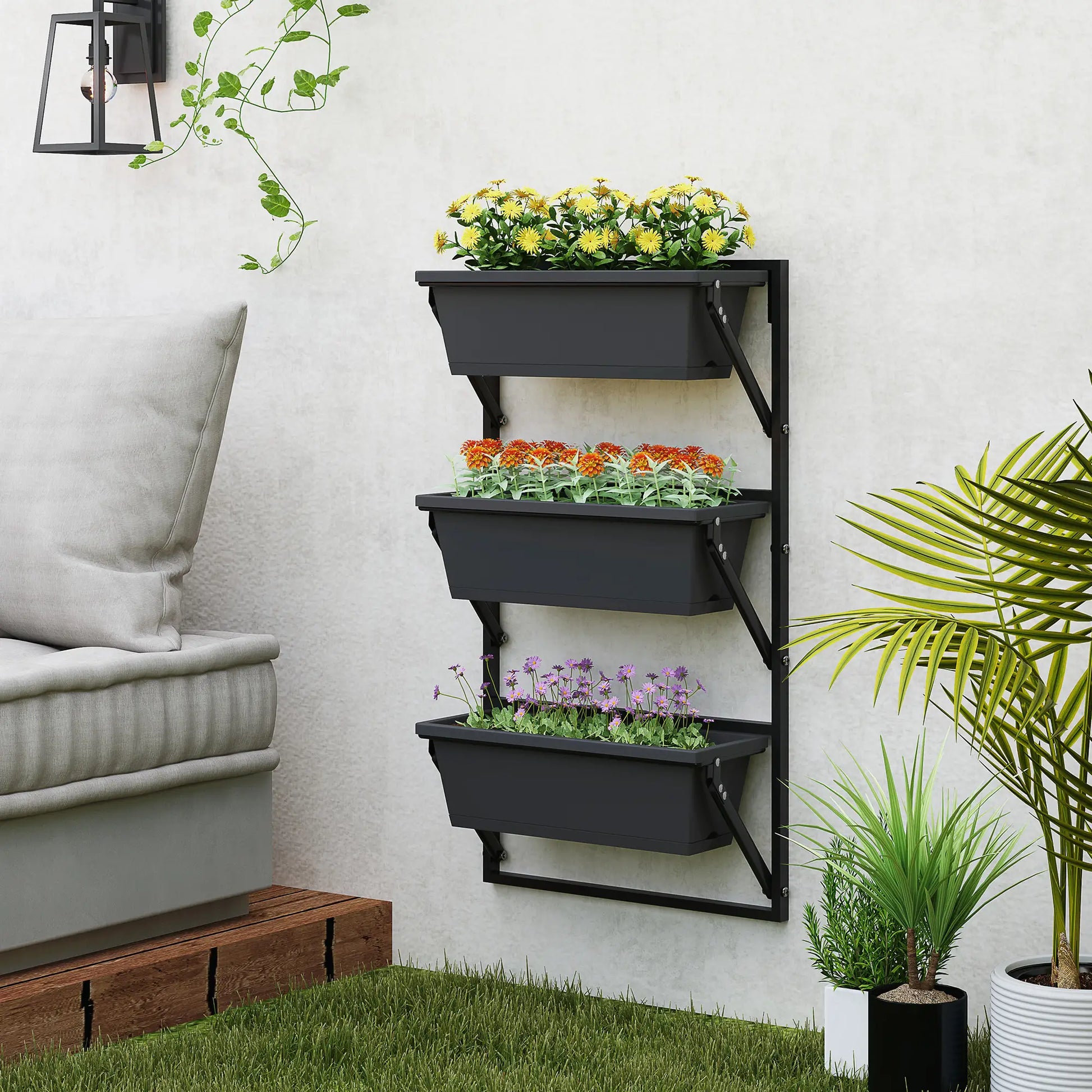 3-Tier Wall Planter Box, 3 Pots, Vertical Outdoor, Dark Grey Garden Accessories at Gallery Canada