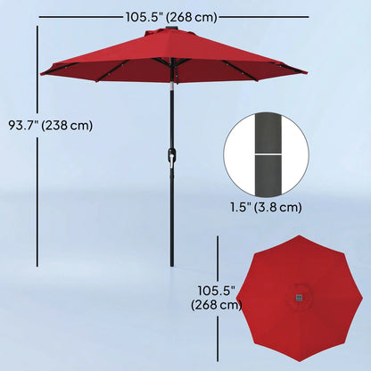 9ft Solar Patio Umbrella, 24 LED Lights, Tilt, Wine Red Sun Umbrellas at Gallery Canada