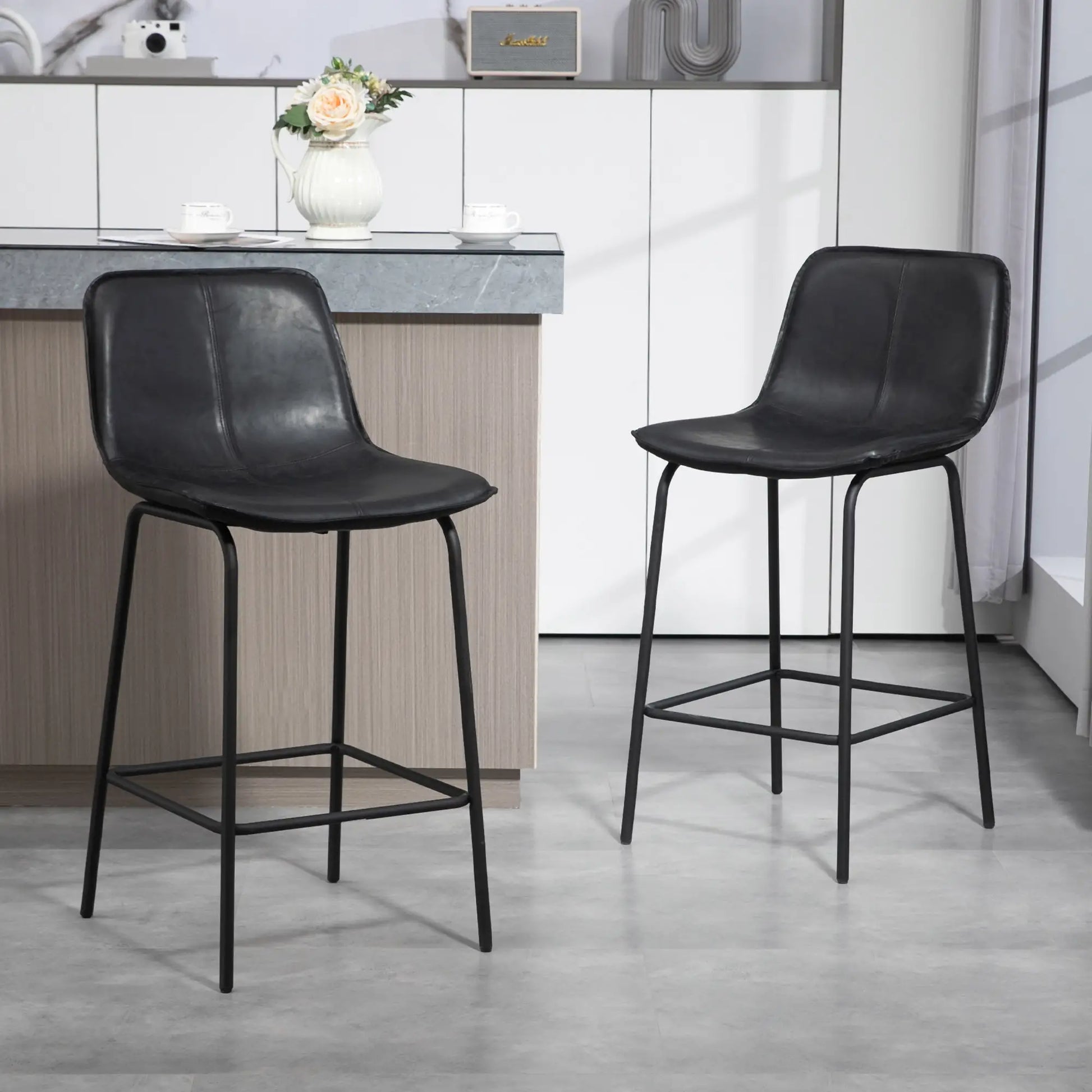 Bar Stools Set of 2, Upholstered Counter Height Bar Chairs, Kitchen Stools with Steel Legs Bar Stools at Gallery Canada