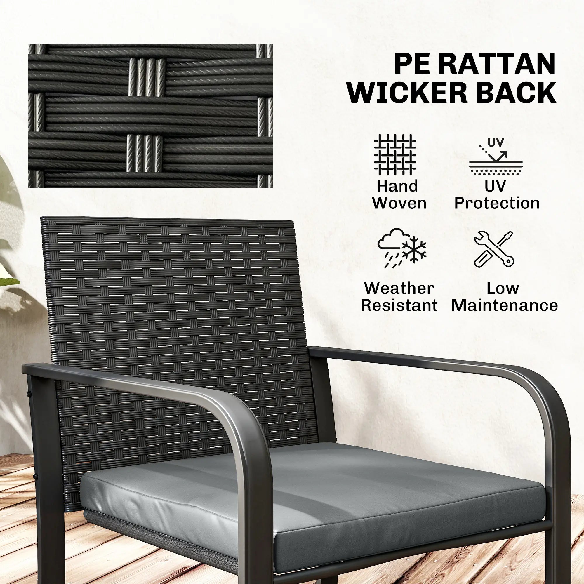 3 Piece Wicker Patio Set, Mesh Seat, Glass Table, Cushions, Grey Patio Furniture Sets at Gallery Canada