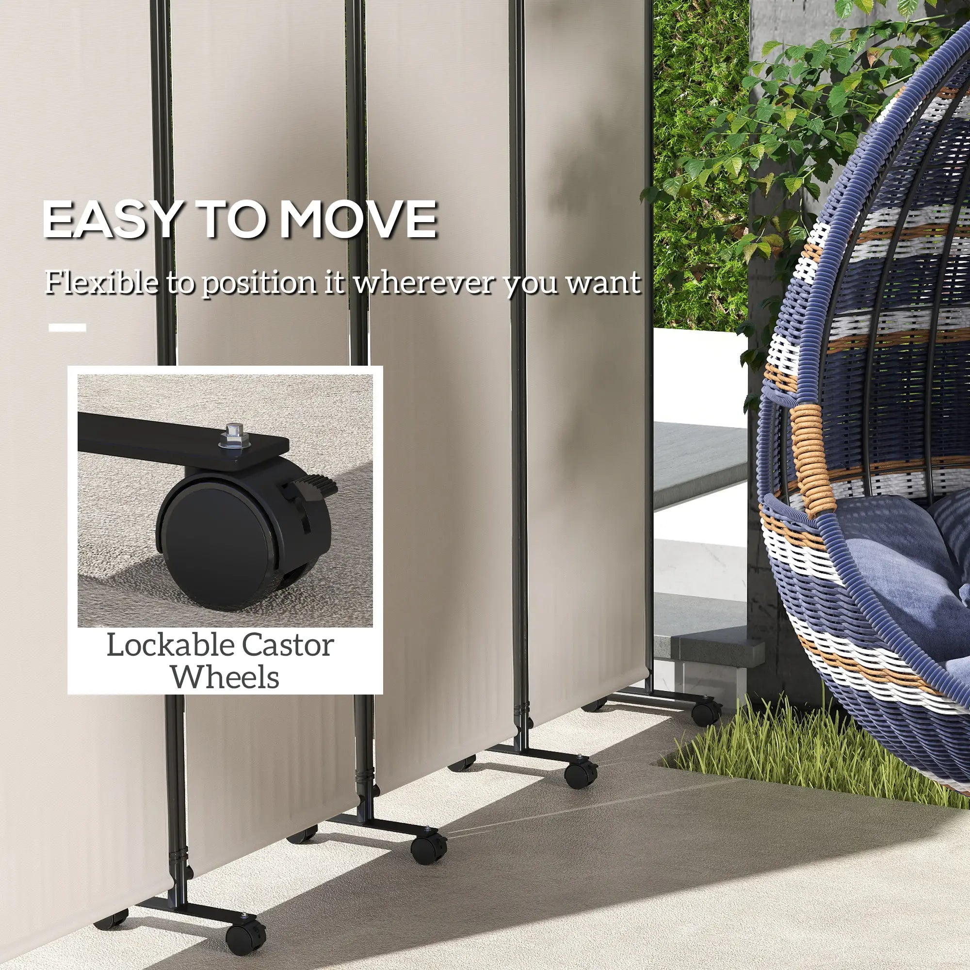 Folding Room Divider with Wheels, Privacy Screen, 5.6ft Tall Side Awnings at Gallery Canada