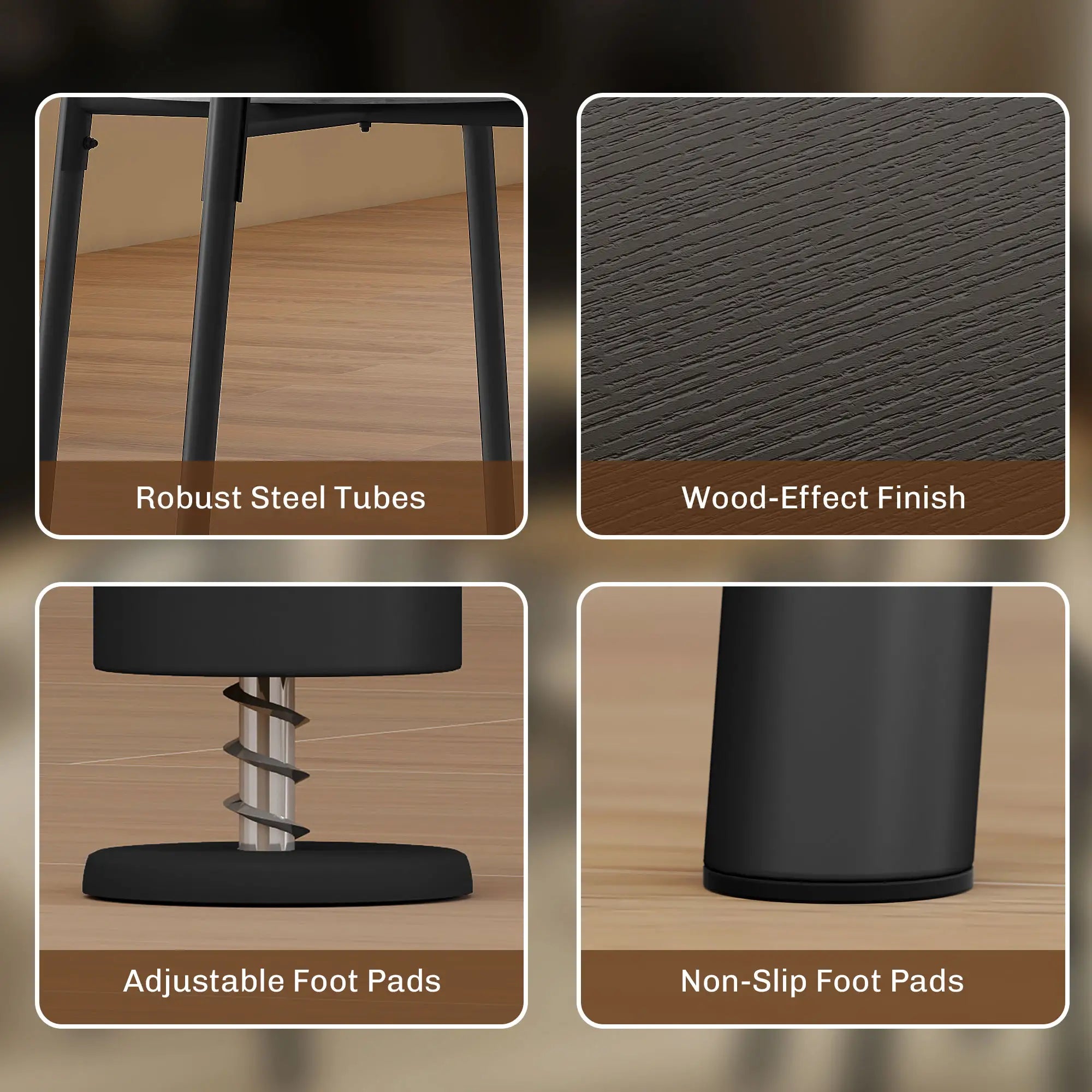 5 Piece Dining Table Set, Round for 4, Metal Frame, Black Wood Grain, Black Dining Table Sets at Gallery Canada