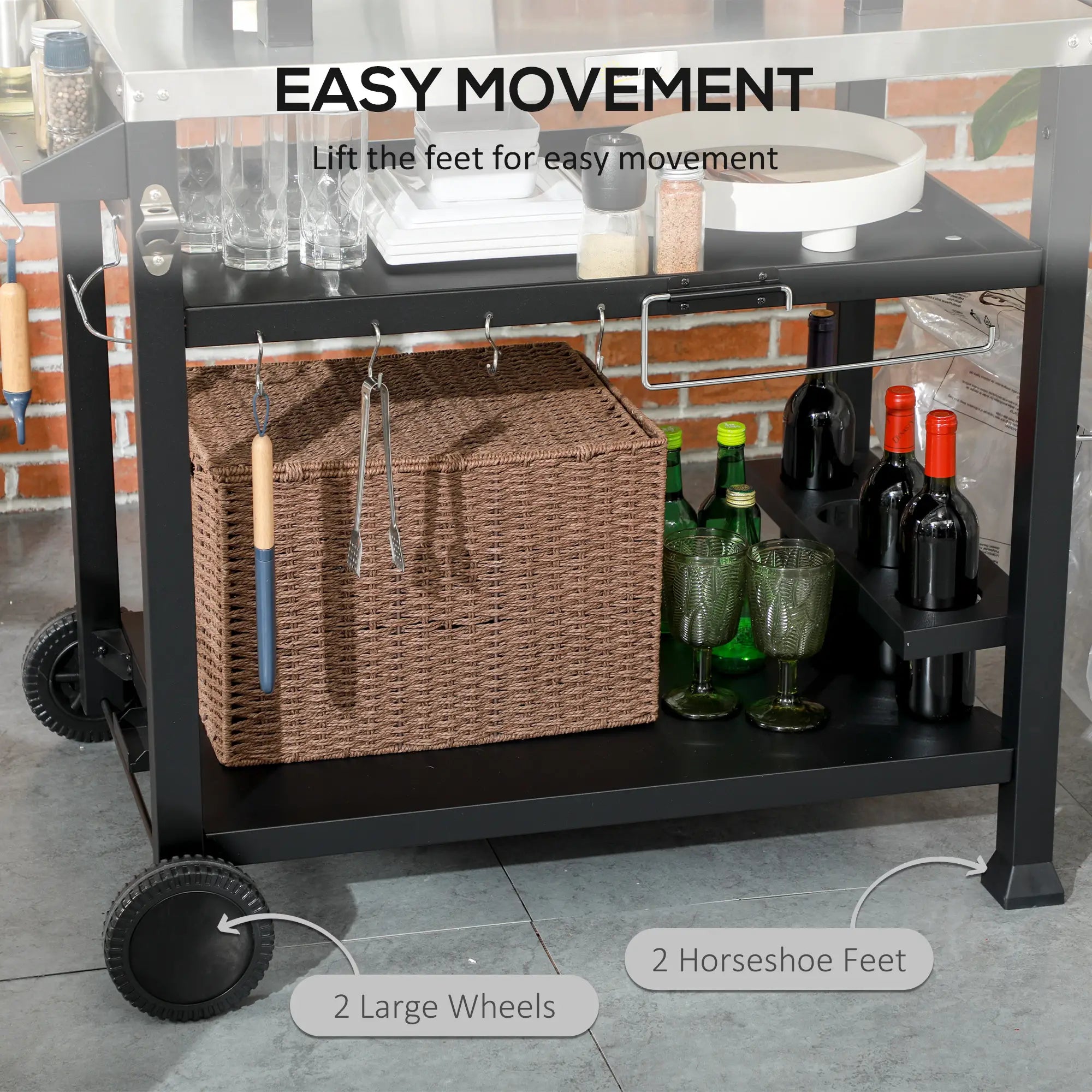 3-Shelf Outdoor Grill Cart, Foldable Side Table, Stainless Steel Top Outdoor Grill Carts at Gallery Canada