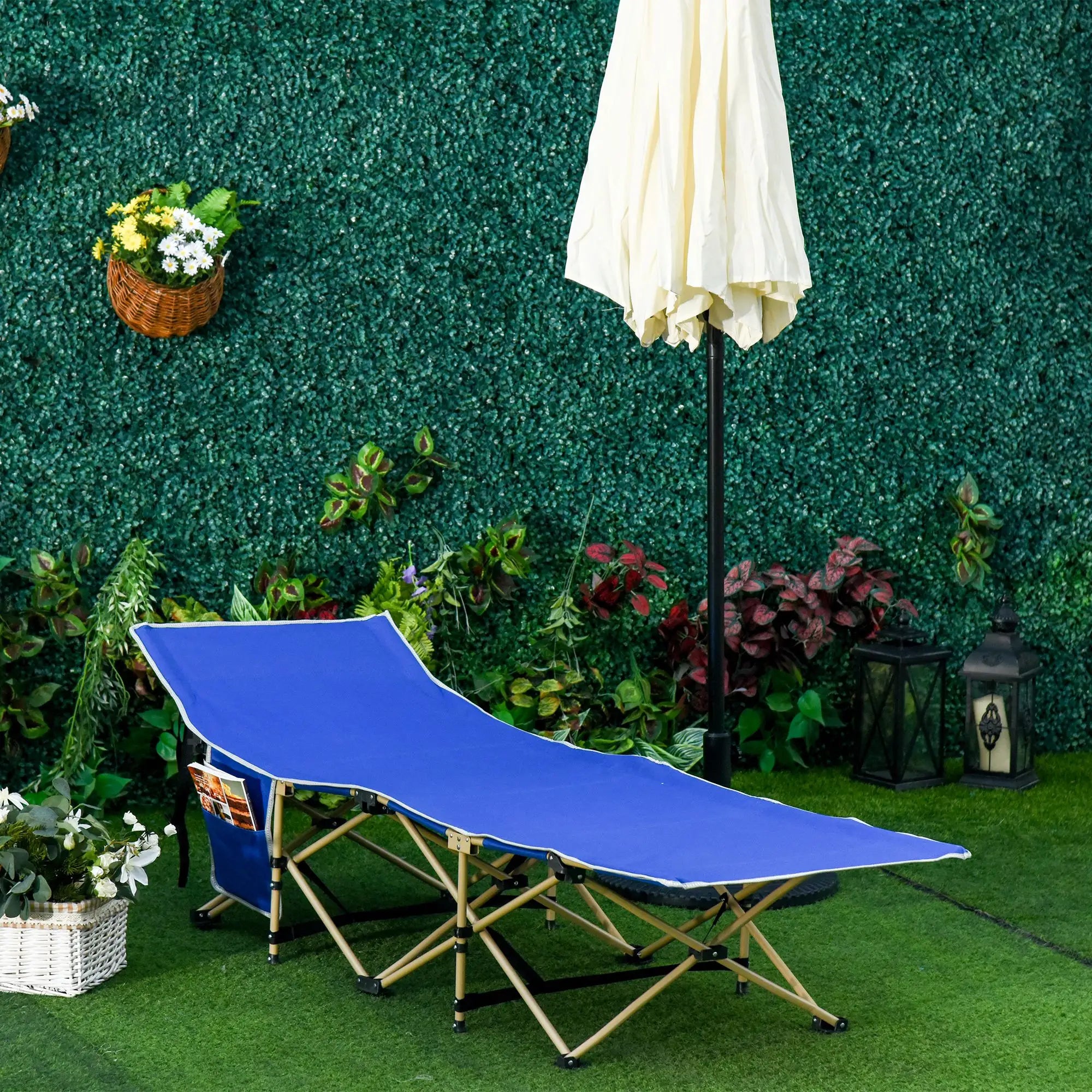 Folding Camping Cot for Adults, with Carry Bag, Side Pocket, Navy Blue Camping Cots at Gallery Canada