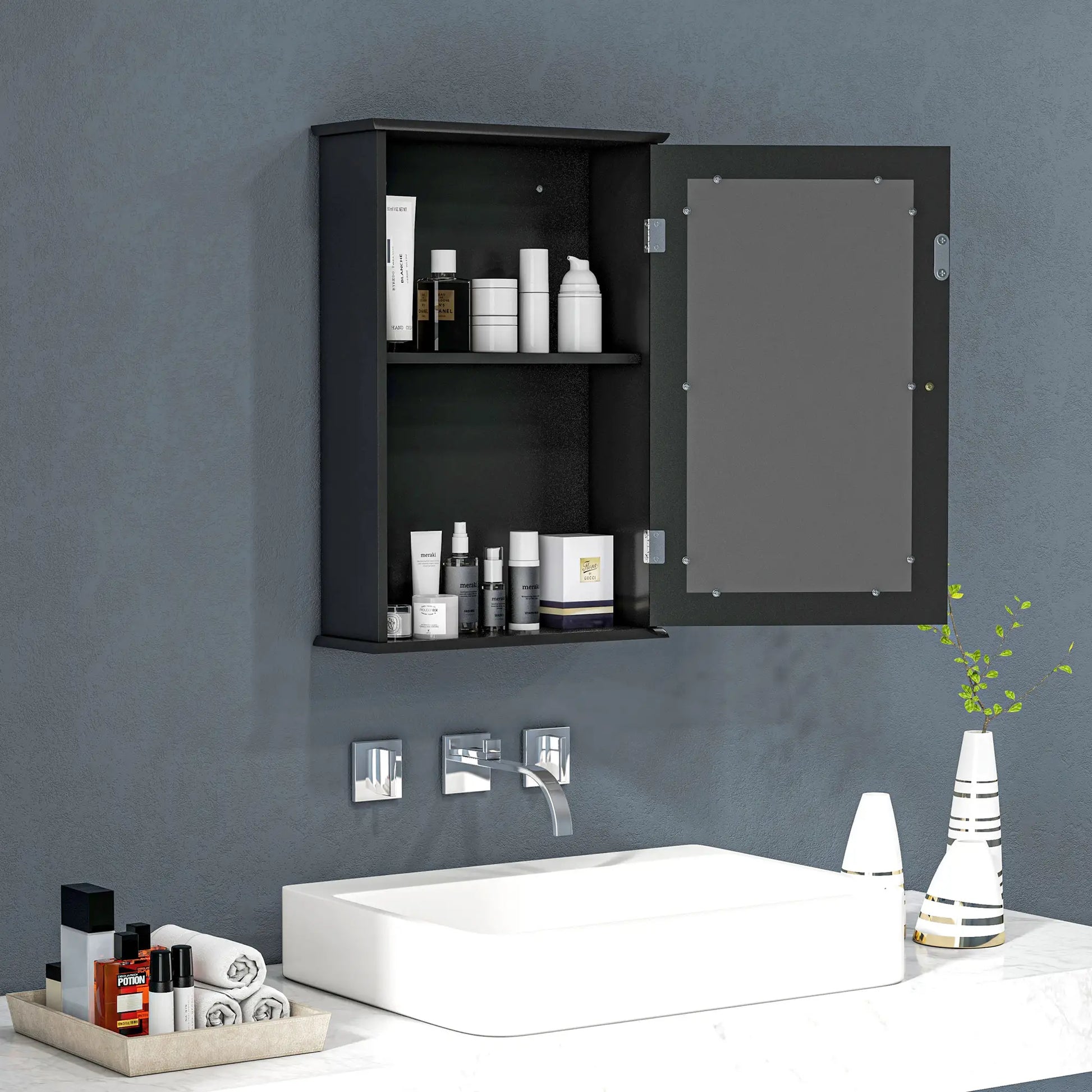 Wall Mounted Bathroom Mirror Cabinet with Shelves, Black Mirror Medicine Cabinets at Gallery Canada