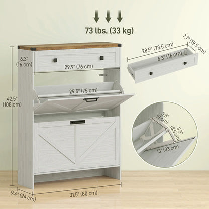 Narrow Shoe Storage Cabinet, 2 Flip Drawers, 1 Drawer, 12 Pairs, White Shoe Storage Cabinets & Racks at Gallery Canada