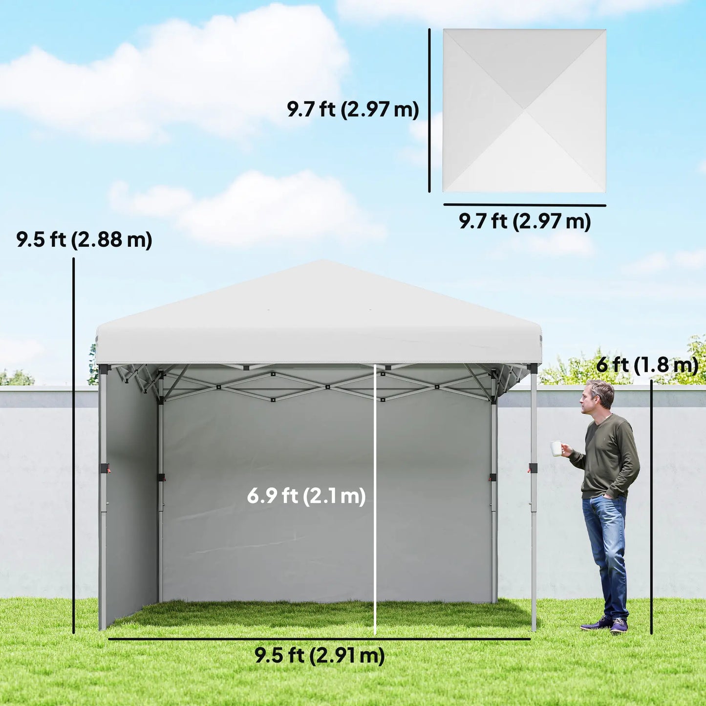 10' x 10' Pop Up Canopy, Sidewalls, Roller Bag, Adjustable Height, White Pop Up Canopies at Gallery Canada