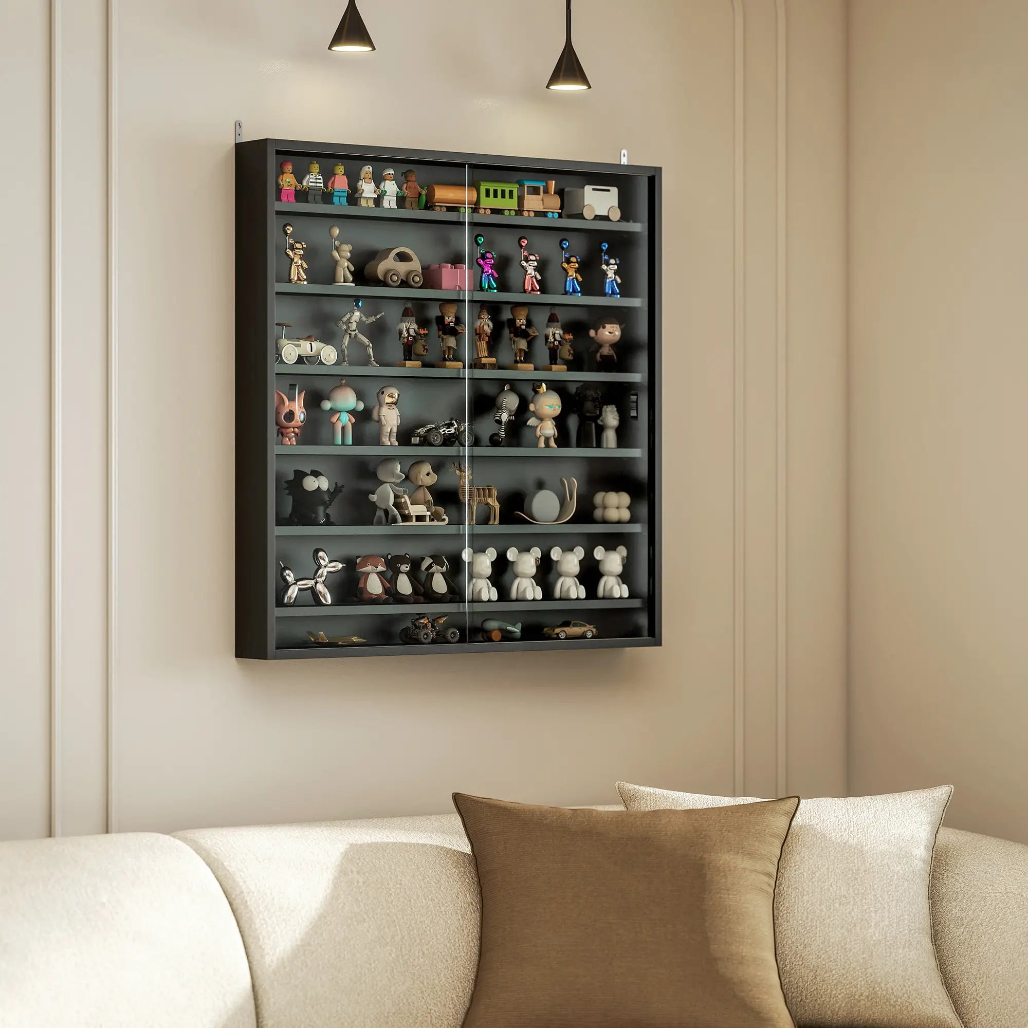 7-Tier Glass Display Cabinet, 2 Doors, 6 Adjustable Shelves, Black Display Bookshelves at Gallery Canada