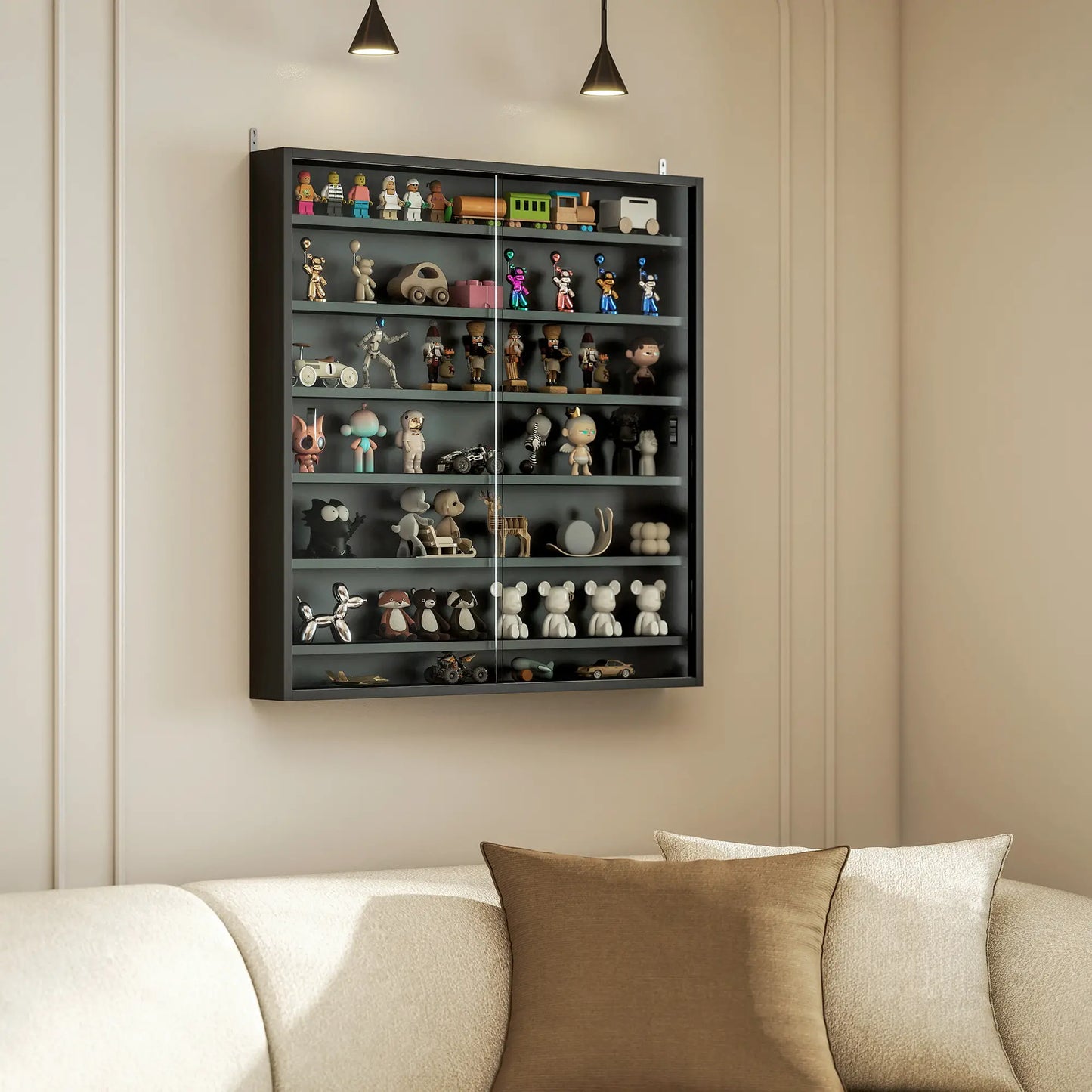 7-Tier Glass Display Cabinet, 2 Doors, 6 Adjustable Shelves, Black Display Bookshelves at Gallery Canada