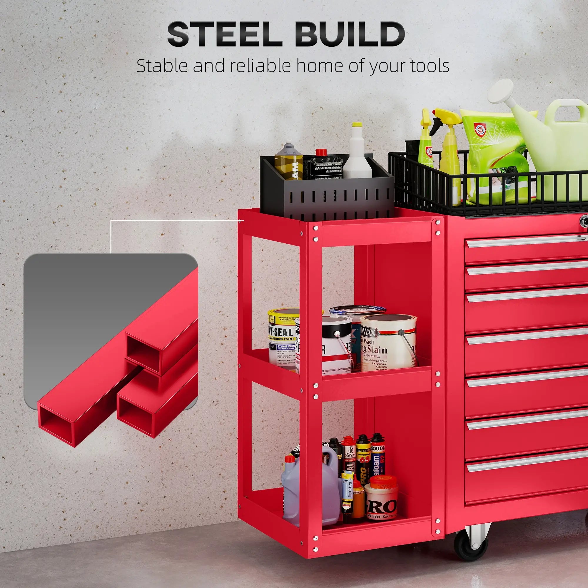 7-Drawer Rolling Tool Chest, Lockable Cabinet with Side Shelf, Red Tool Organizers at Gallery Canada