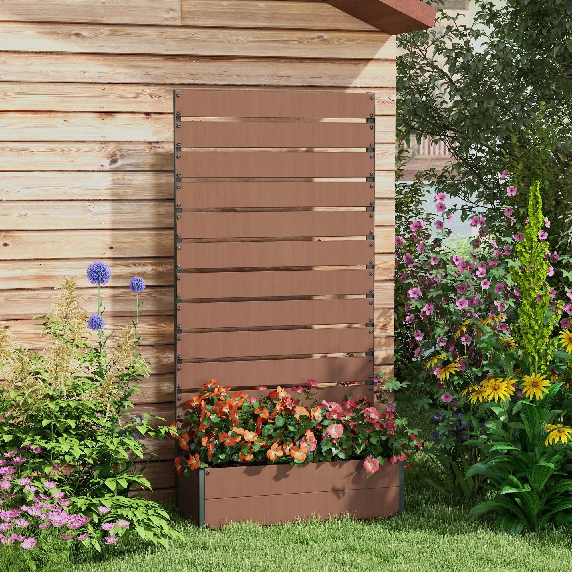 Trellis Planter Box, Raised Garden Bed With Trellis, Light Brown Wooden Planter Boxes at Gallery Canada