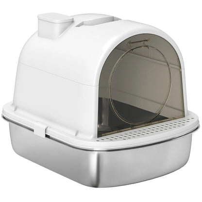 Enclosed Stainless Steel Litter Box, Metal, with Scoop, Deodorizer Bag, Handle Cat Litter Box Enclosures White, Silver at Gallery Canada