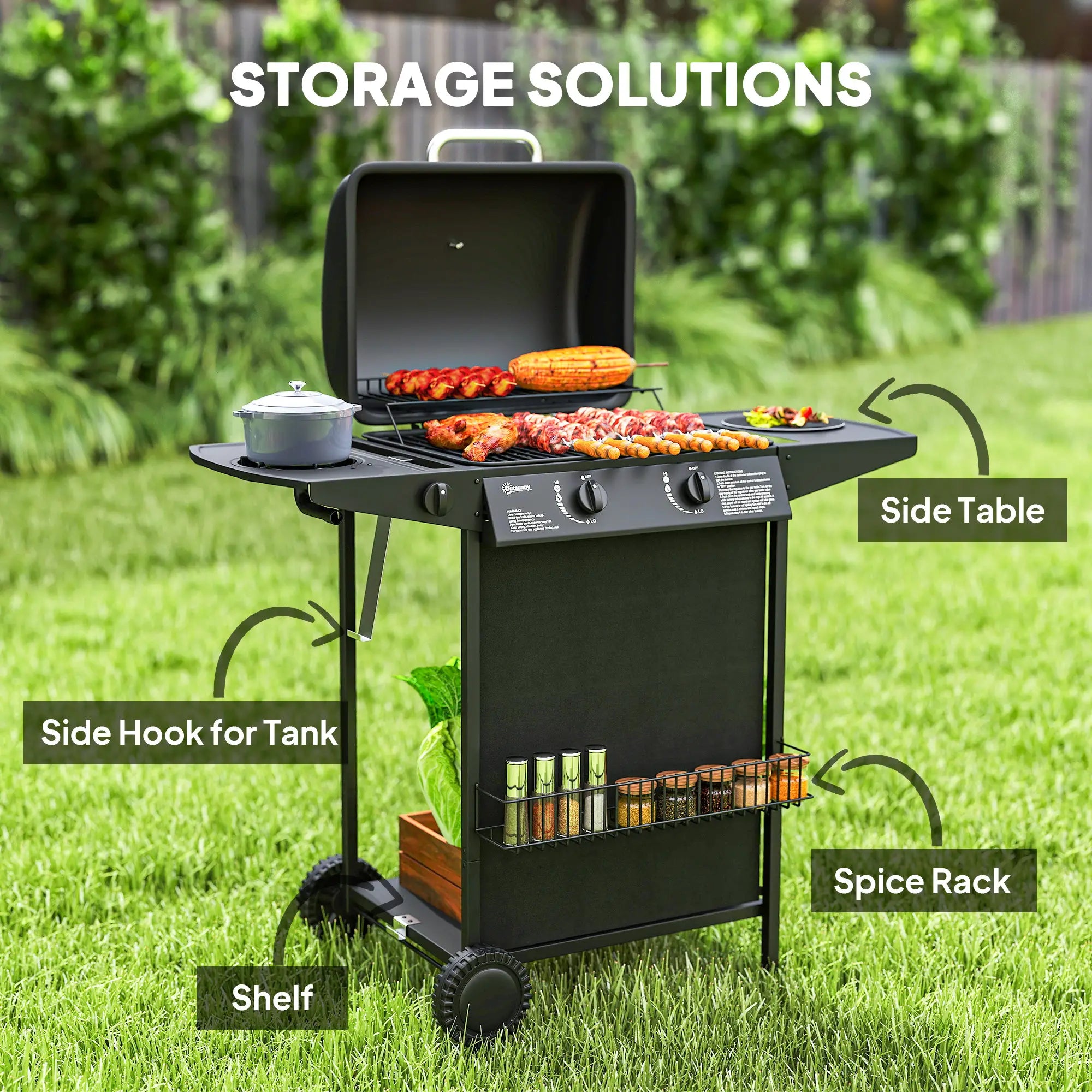 2+1 Burner Propane Gas BBQ Grill, Portable With Side Burner, Thermometer, Black Propane Gas Grills at Gallery Canada