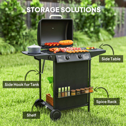 2+1 Burner Propane Gas BBQ Grill, Portable With Side Burner, Thermometer, Black Propane Gas Grills at Gallery Canada