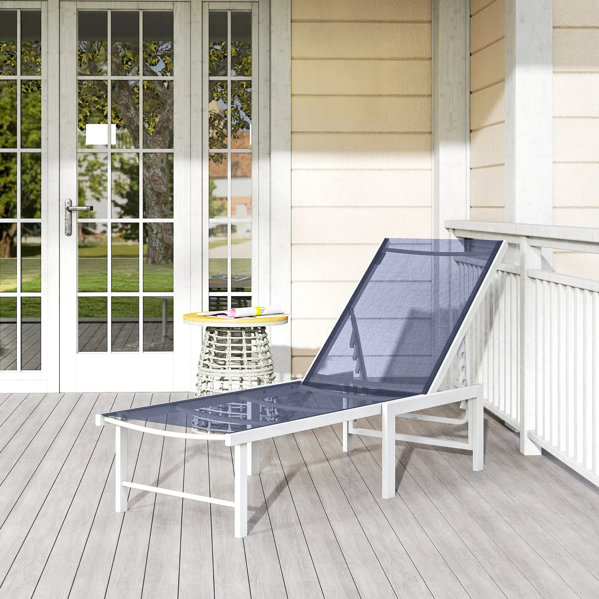Outdoor Lounge Chair, 5-Position Reclining Chaise, Dark Blue Lounger Chairs at Gallery Canada
